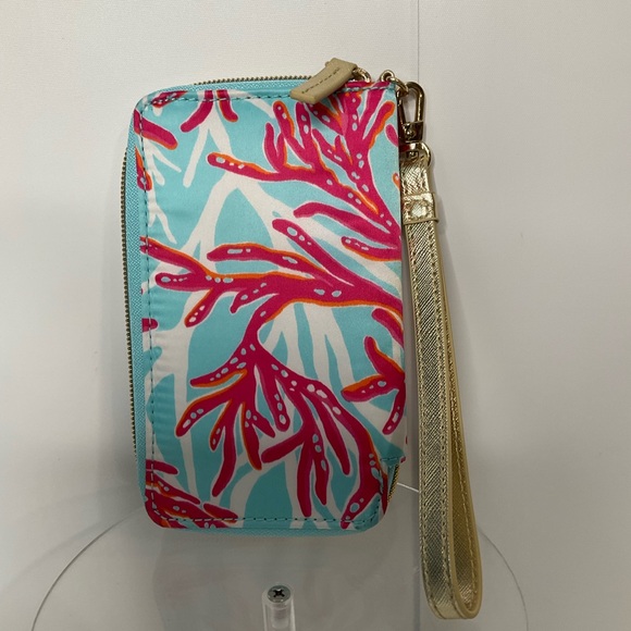 Lily Pulitzer Tiki Palm Design Wristlet Wallet Phone Case Pink Blue Zip Close - Picture 4 of 16